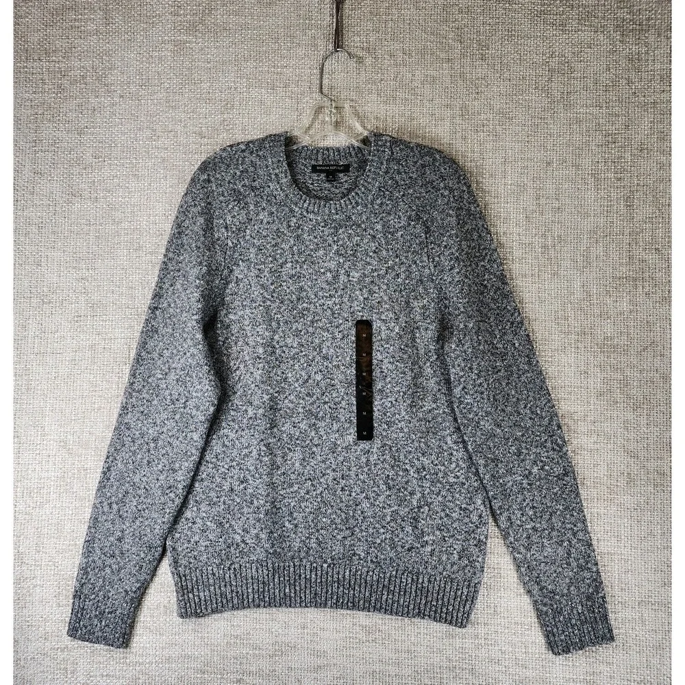Banana Republic Cotton Blend Crew Neck Sweater‎ Mens M Heathered Gray NWOT